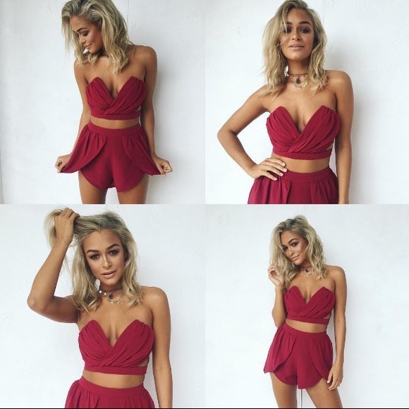 Sabo Skirt Tops - SABO SKIRT MAROON LADY LUCK BUSTIER CROP- XS